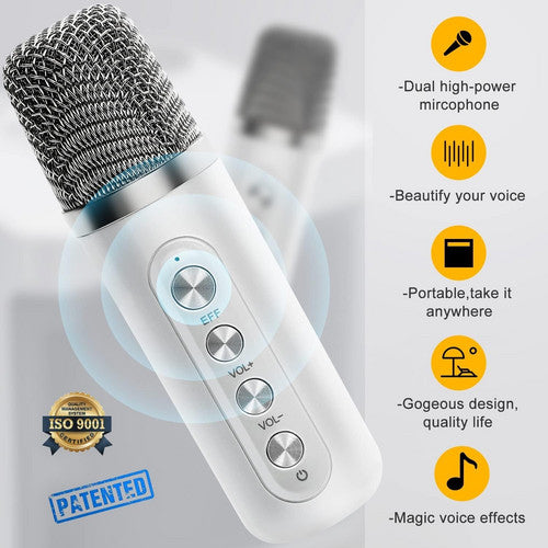 Sliver Karaoke Machine with 2 Wireless Microphones Bluetooth-Compatible 5.0 for Parties