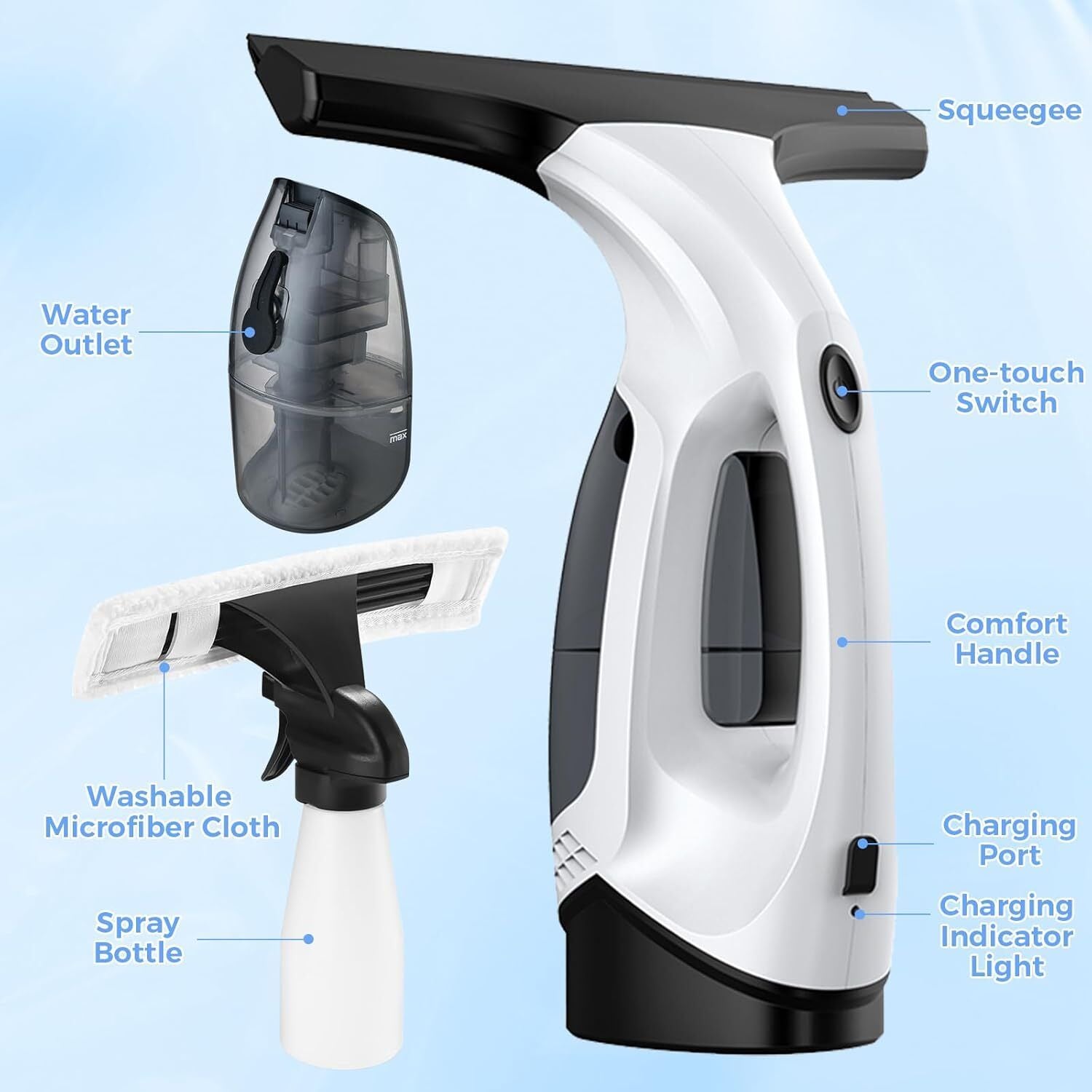 150ml Cordless Window Vacuum Cleaner Set for Windows Tiles Mirrors Shower Home