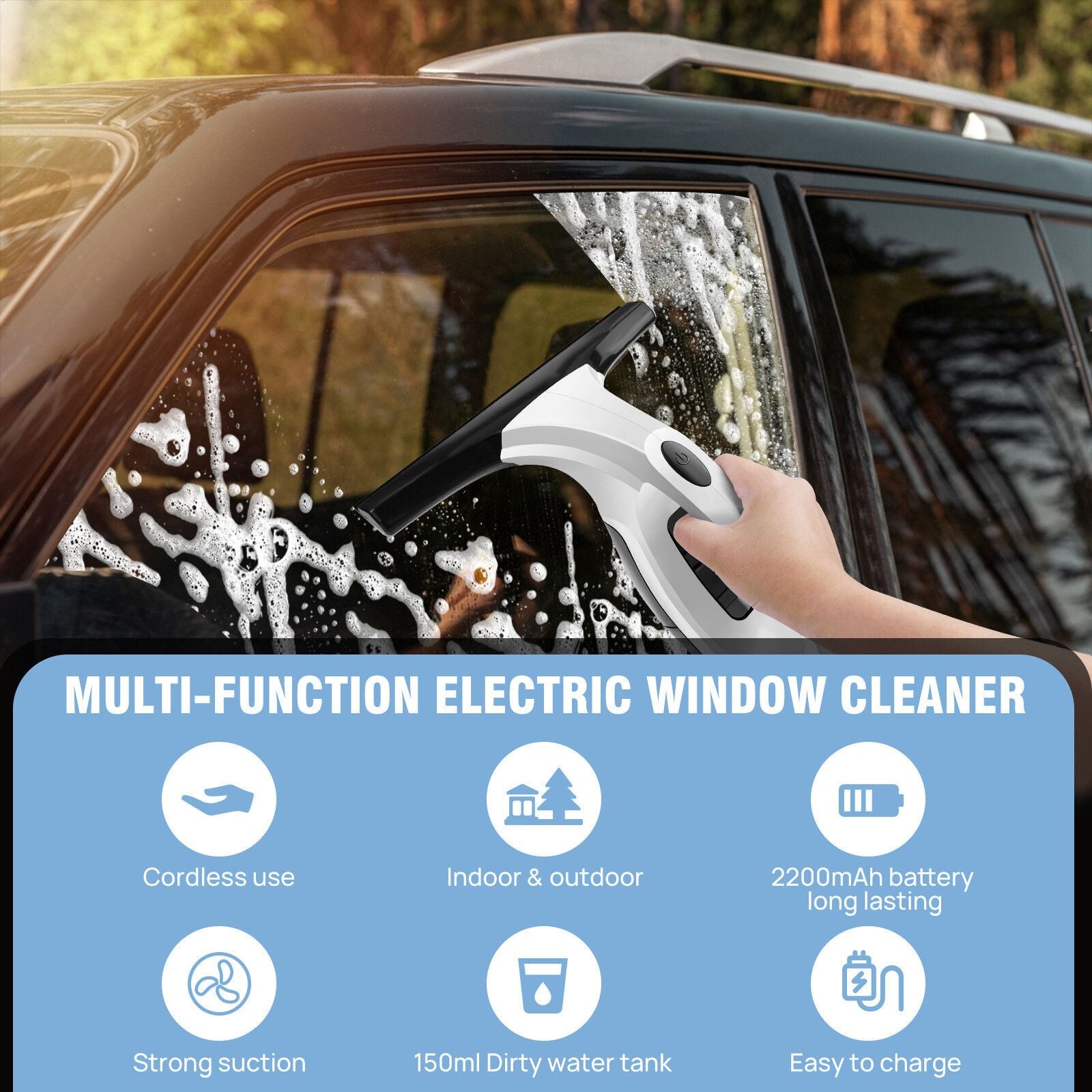 150ml Cordless Window Vacuum Cleaner Set for Windows Tiles Mirrors Shower Home