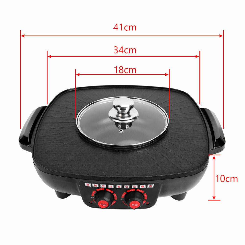 Electric 2 in 1 Hot Pot BBQ Oven Smokeless Barbecue Pan Grill Hotpot Machine