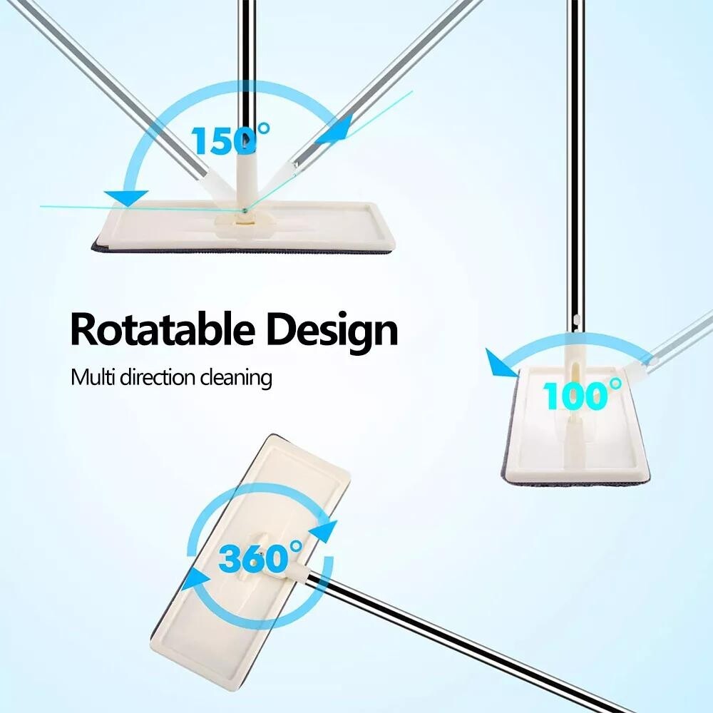 Mop Bucket Wet Dry Rinse Wash 360 Rotating Squeeze Flat Floor Cleaner with Pads