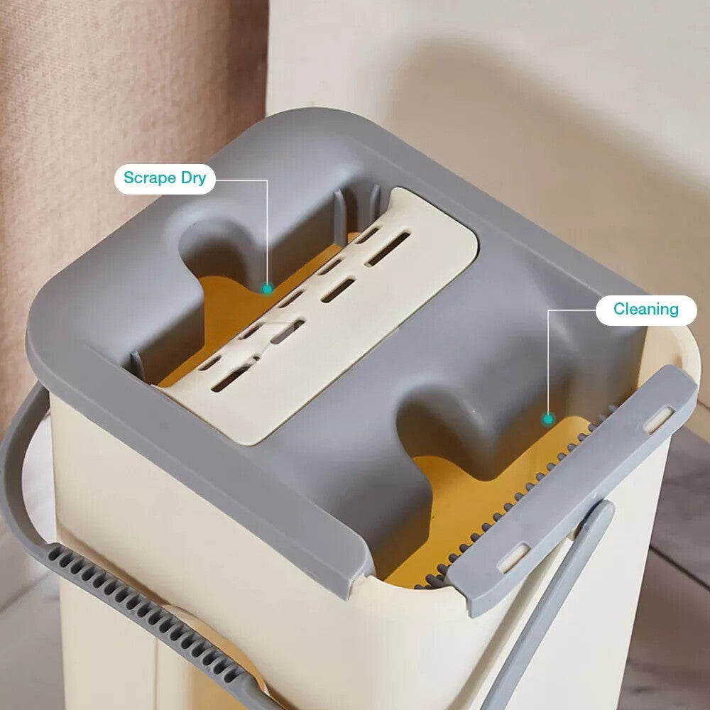 Mop Bucket Wet Dry Rinse Wash 360 Rotating Squeeze Flat Floor Cleaner with Pads