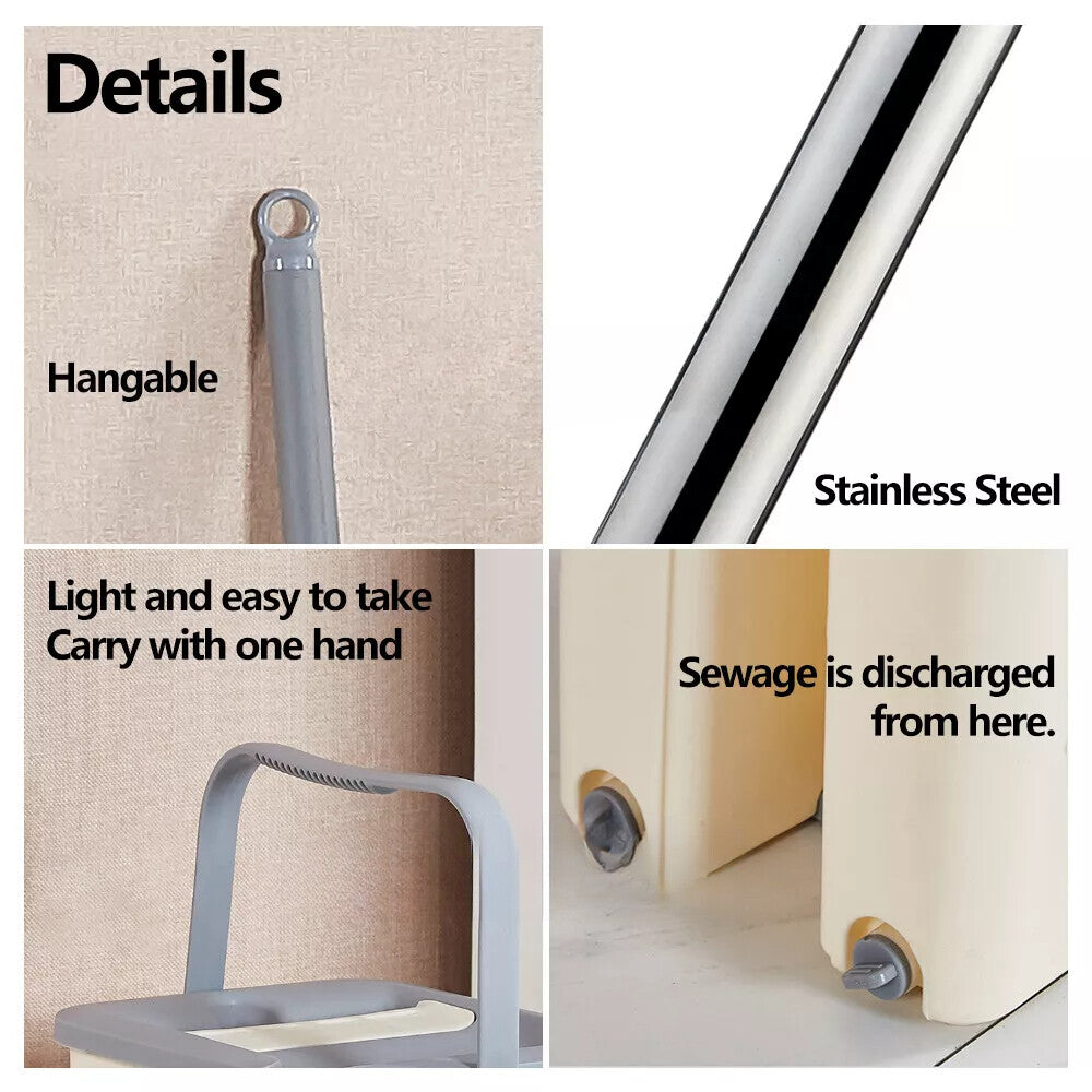 Mop Bucket Wet Dry Rinse Wash 360 Rotating Squeeze Flat Floor Cleaner with Pads