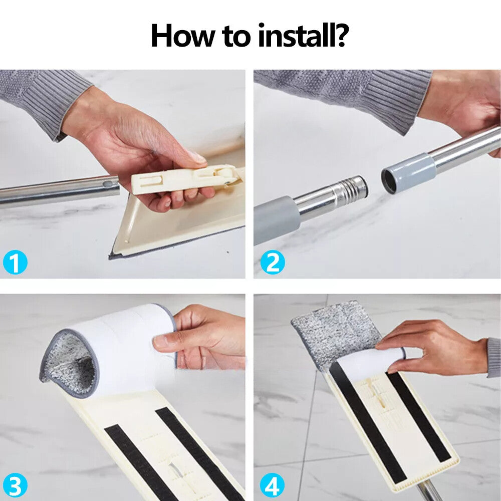 Mop Bucket Wet Dry Rinse Wash 360 Rotating Squeeze Flat Floor Cleaner with Pads