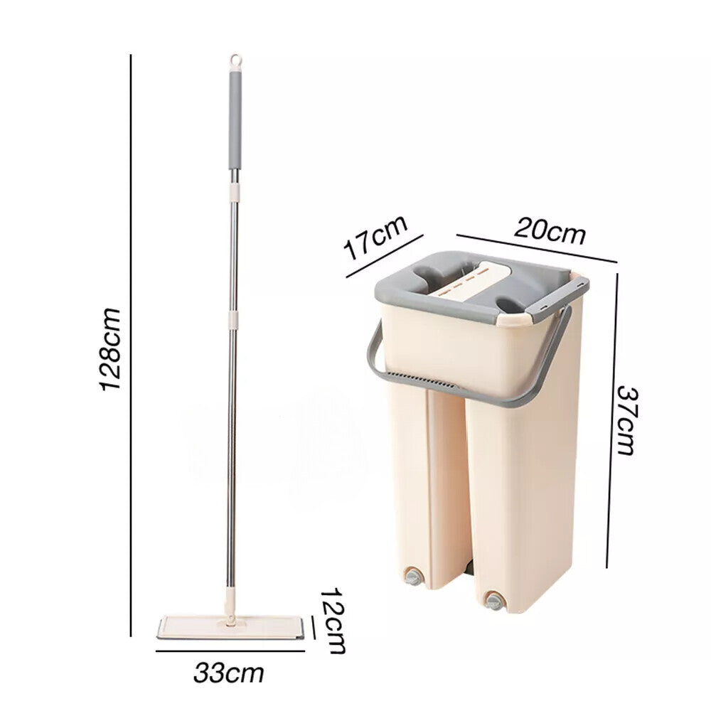 Mop Bucket Wet Dry Rinse Wash 360 Rotating Squeeze Flat Floor Cleaner with Pads