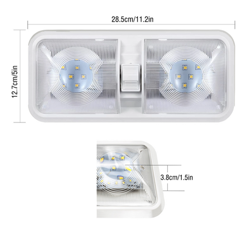 2pcs 12V RV Interior LED Ceiling Light Boat Camper Caravan Trailer Double Dome Light