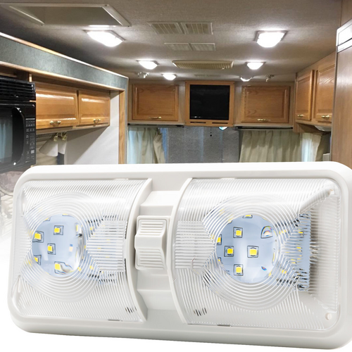 2pcs 12V RV Interior LED Ceiling Light Boat Camper Caravan Trailer Double Dome Light