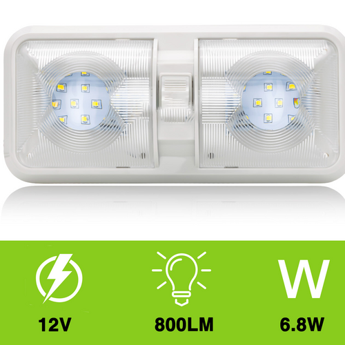 2pcs 12V RV Interior LED Ceiling Light Boat Camper Caravan Trailer Double Dome Light