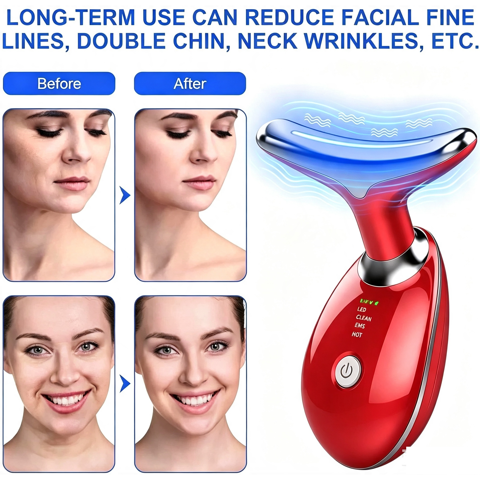 Rejuvenation Massager Neck Anti Wrinkle Face Beauty Device Skin Lifting Tighten Red