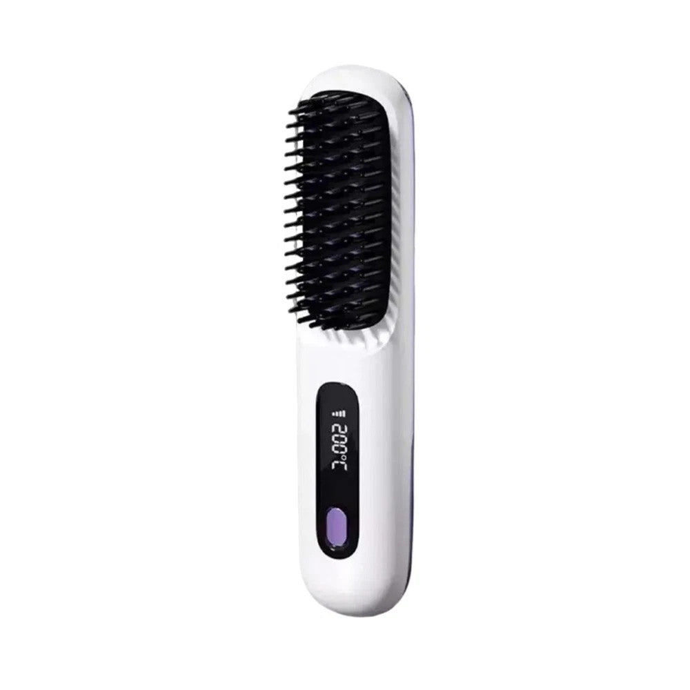 White Hair Straightener Brush Travel Mini Rechargeable Hair Styler Fast Heating