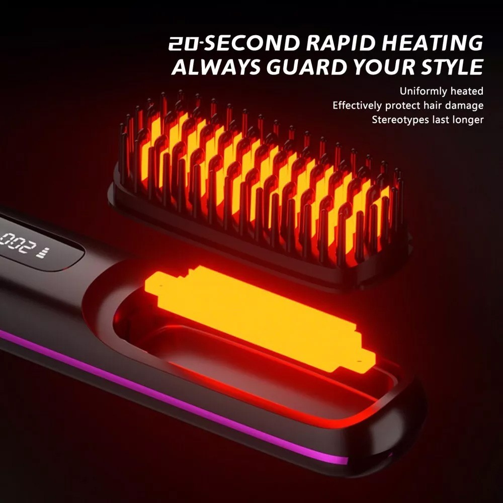 White Hair Straightener Brush Travel Mini Rechargeable Hair Styler Fast Heating