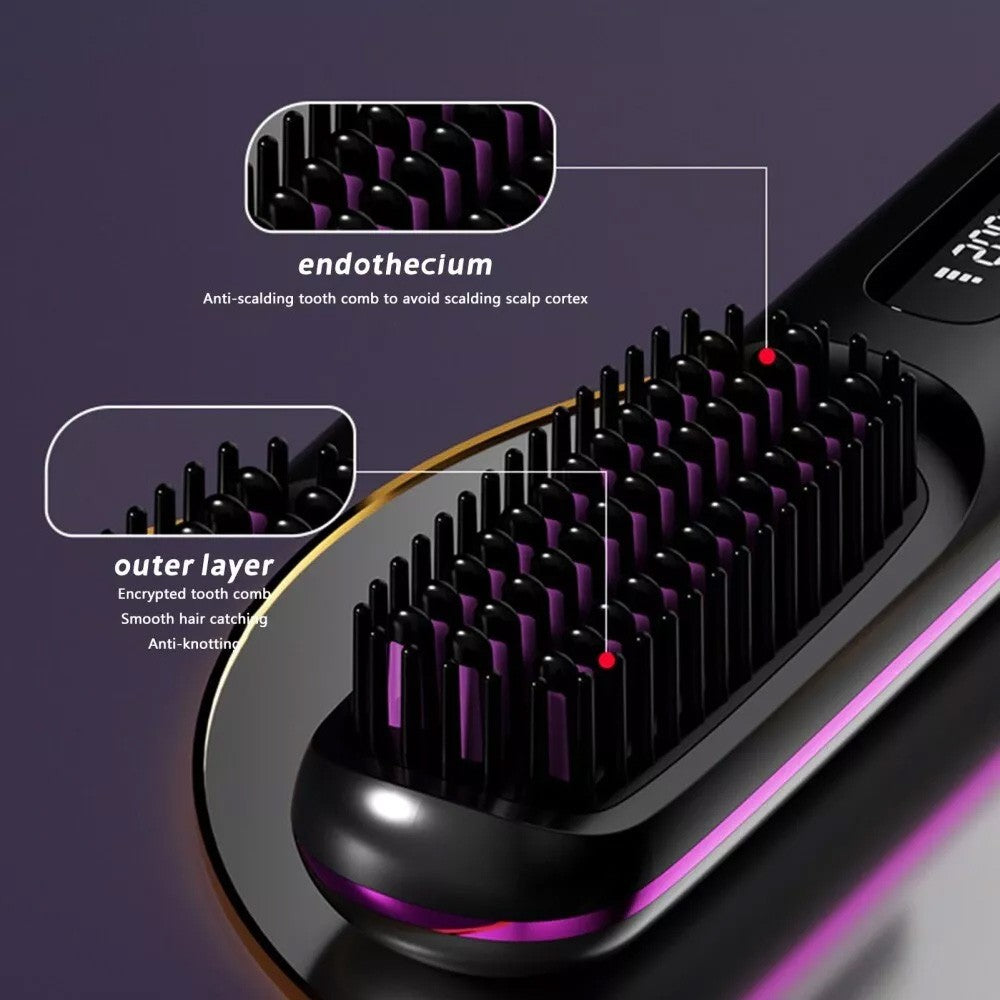 White Hair Straightener Brush Travel Mini Rechargeable Hair Styler Fast Heating