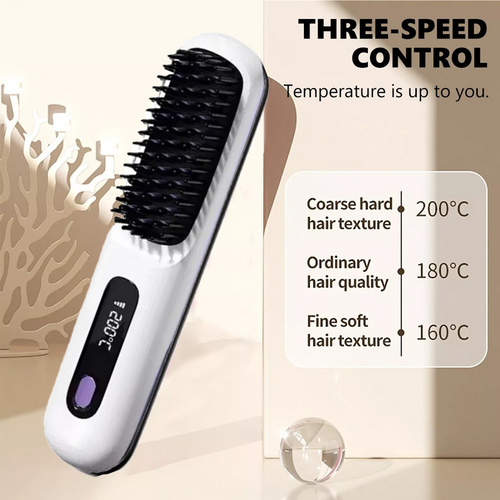 White Hair Straightener Brush Travel Mini Rechargeable Hair Styler Fast Heating