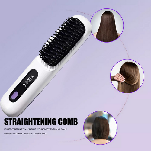 White Hair Straightener Brush Travel Mini Rechargeable Hair Styler Fast Heating