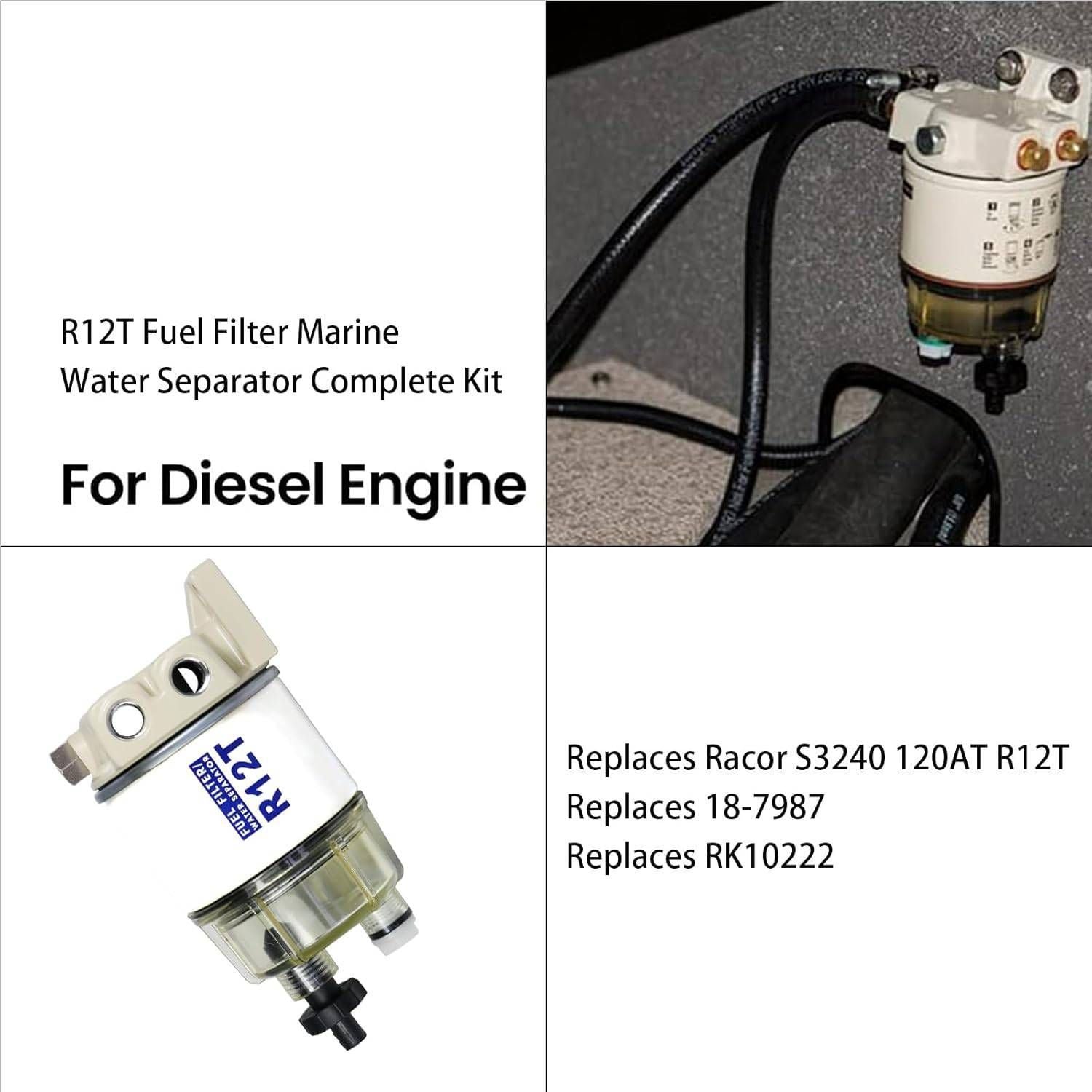 R12T Fuel Filter Water Separator Spin-on for Boat Vehicle Truck Diesel Racor Kit