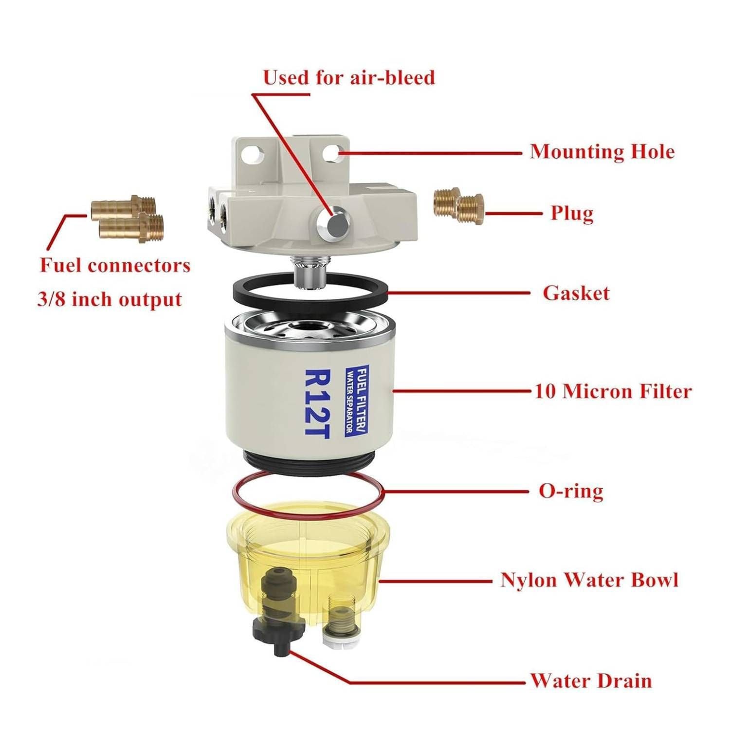 R12T Fuel Filter Water Separator Spin-on for Boat Vehicle Truck Diesel Racor Kit