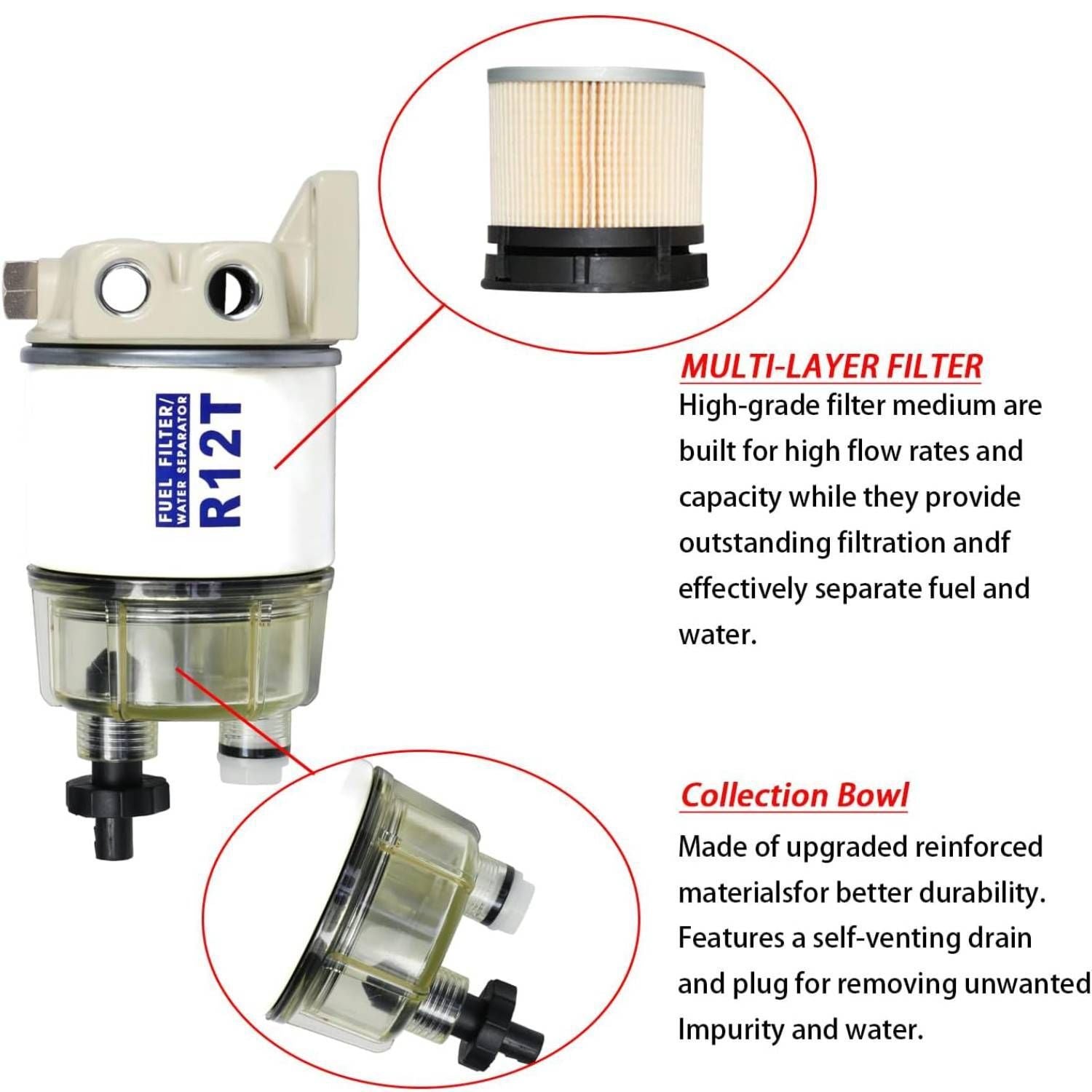 R12T Fuel Filter Water Separator Spin-on for Boat Vehicle Truck Diesel Racor Kit