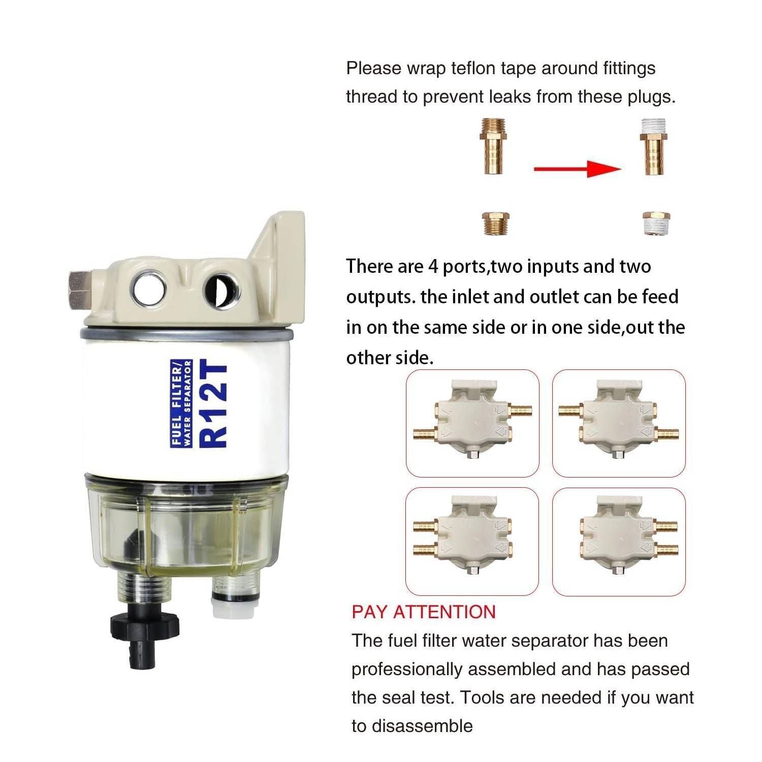 R12T Fuel Filter Water Separator Spin-on for Boat Vehicle Truck Diesel Racor Kit