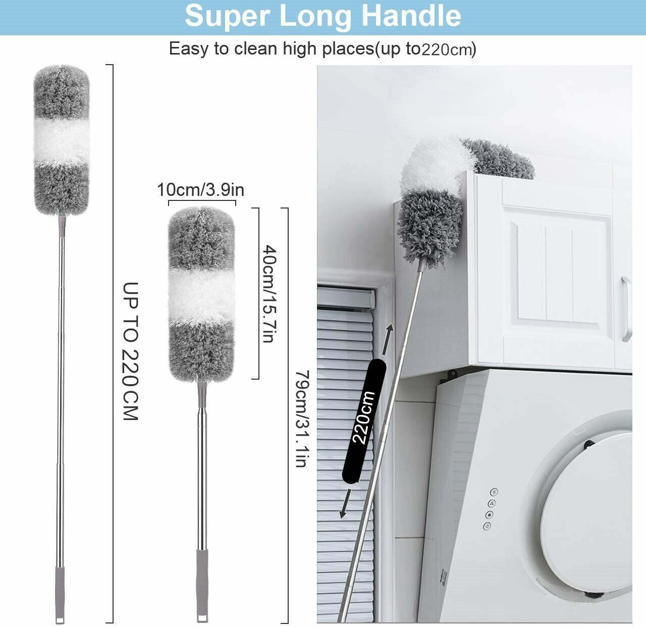 2PCS Duster Extendable Telescopic Microfibre Duster with Stainless Steel Pole