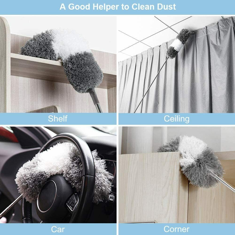 2PCS Duster Extendable Telescopic Microfibre Duster with Stainless Steel Pole