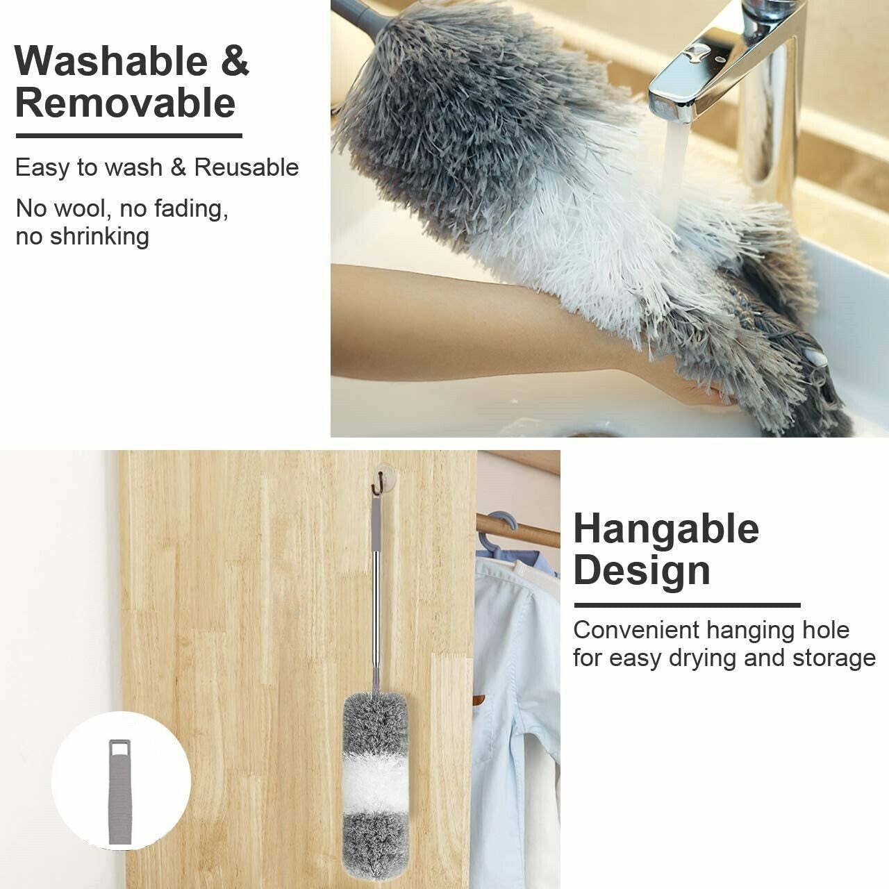 2PCS Duster Extendable Telescopic Microfibre Duster with Stainless Steel Pole