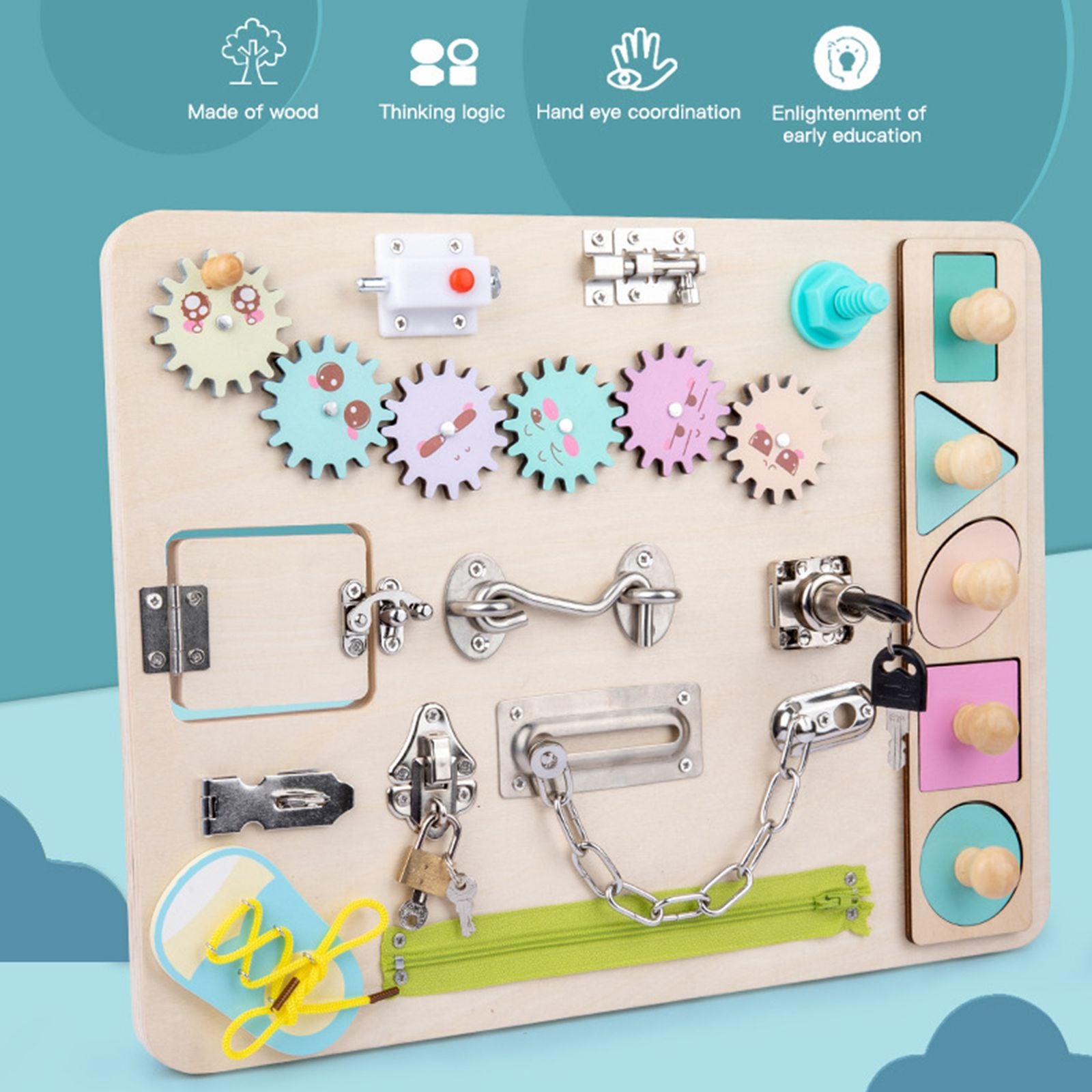 Toddler Montessori Busy Board Wooden Sensory Board Toys Locks Latches Board AU