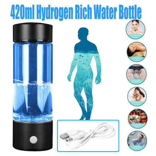 Portable Hydrogen Water Bottle 420ml, Stainless Steel, USB