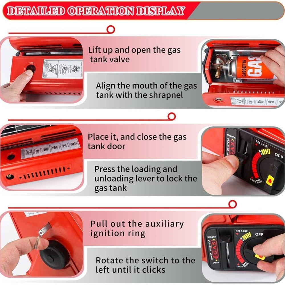 Corrosion-Resistant Butane Gas Heater with Ignition for Hiking/Camping - Red