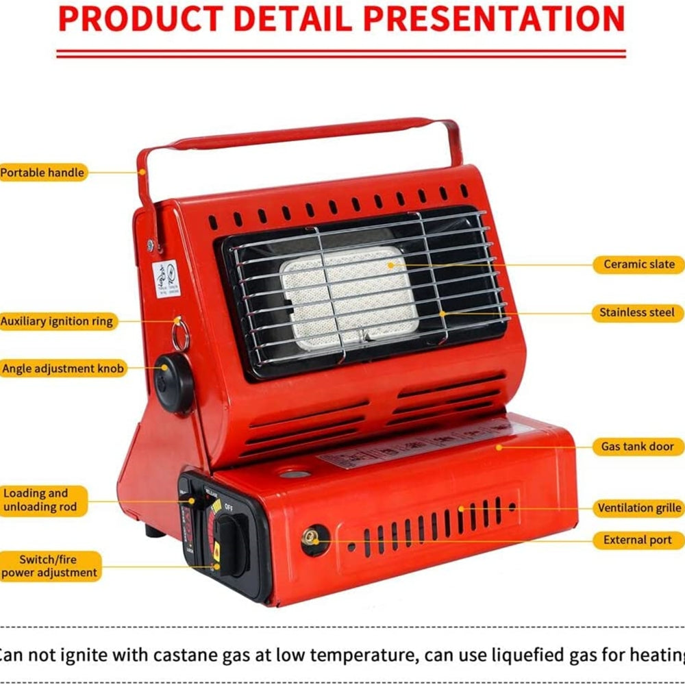 Corrosion-Resistant Butane Gas Heater with Ignition for Hiking/Camping - Red