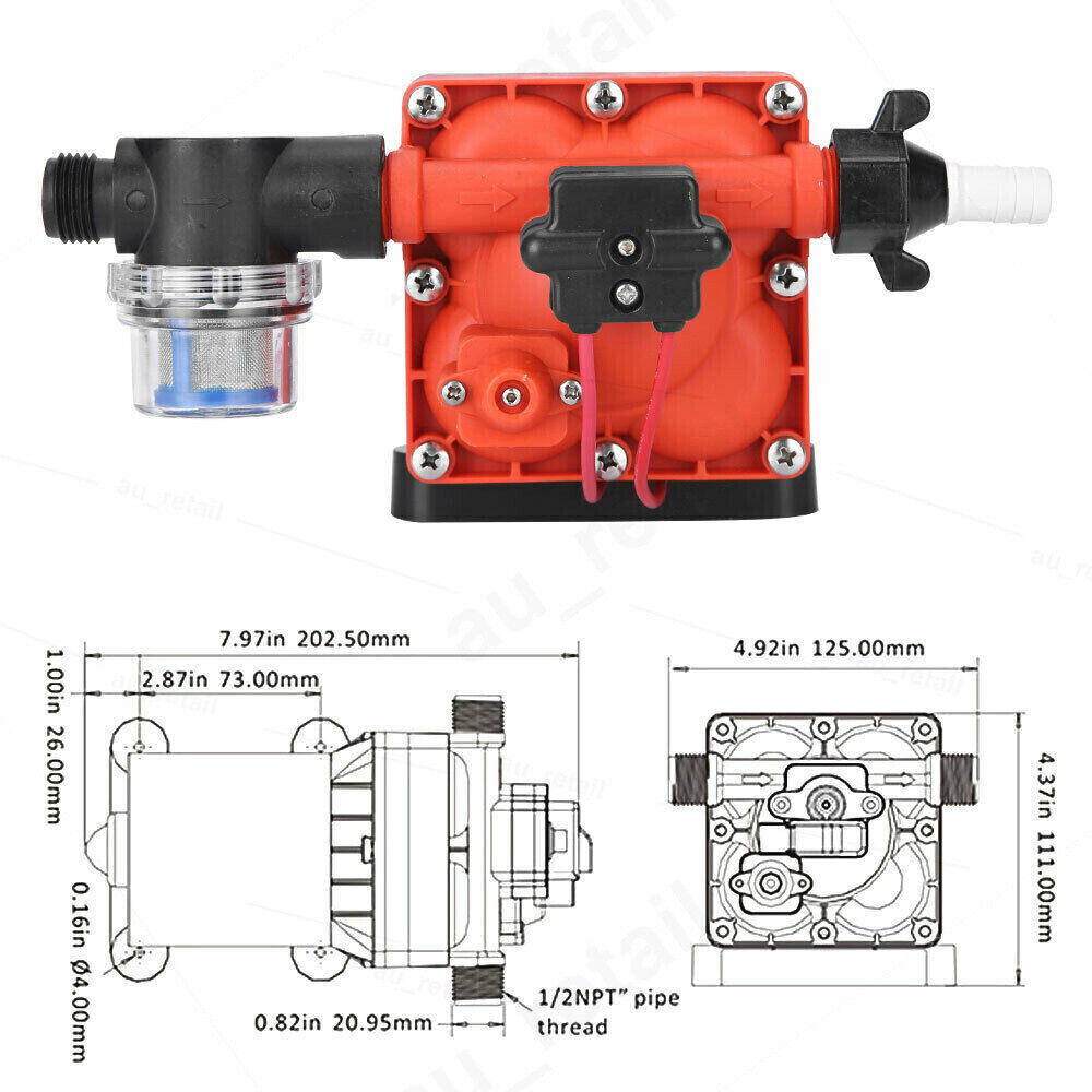 Adjustable 55PSI 12V Water Pump 11.3LPM for RV Boat Camper