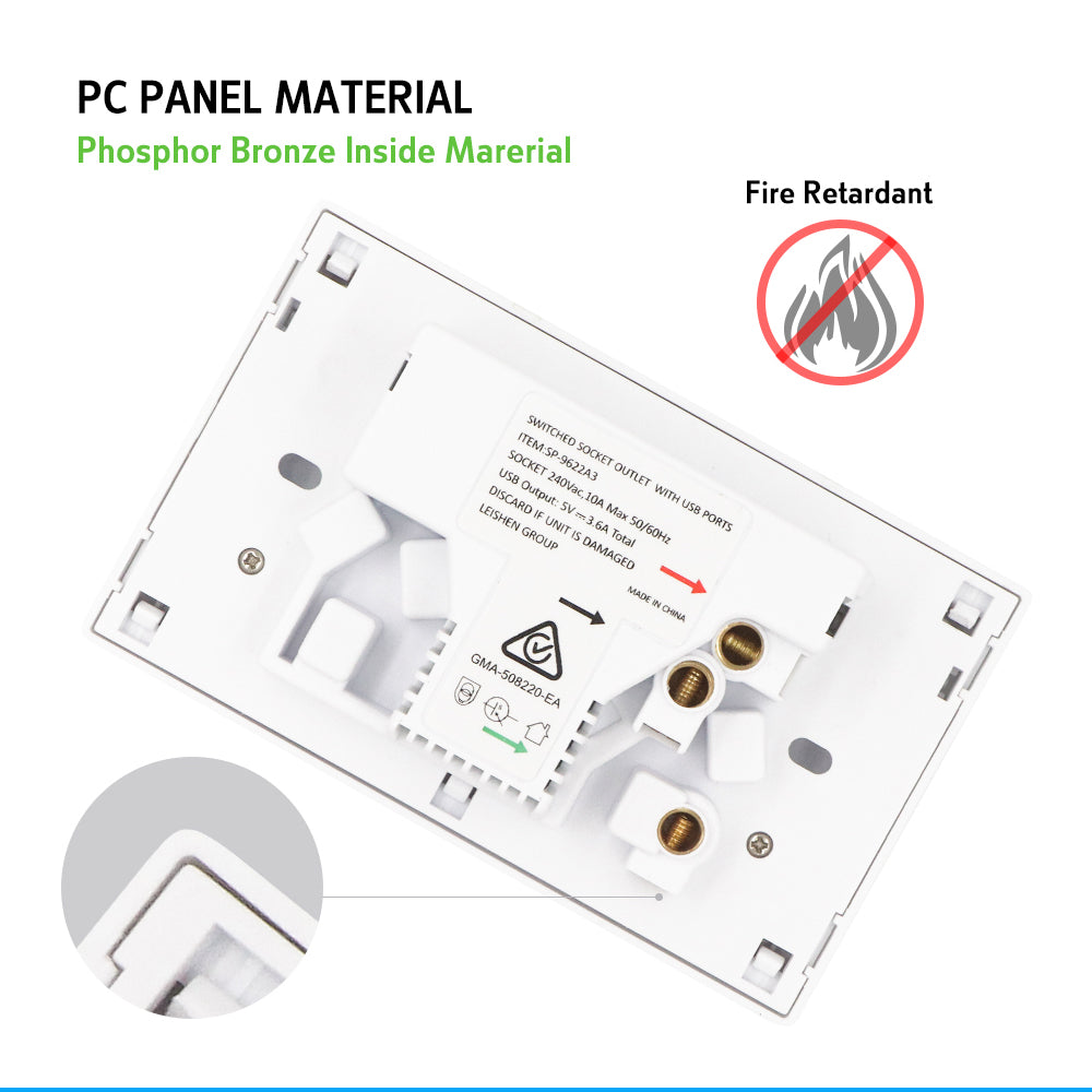 5PCS Dual USB+Type-C Wall Outlet, Fire Retardant, 3.6A Charge