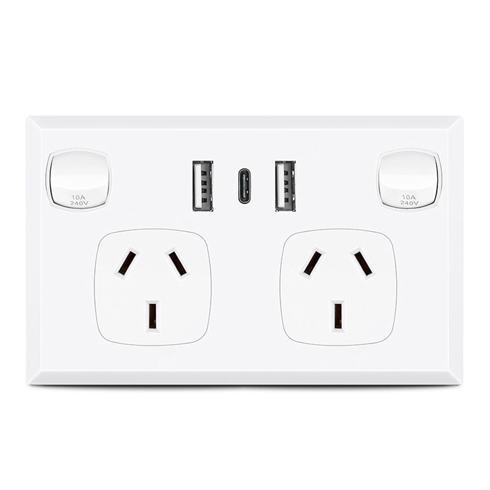 5PCS Dual USB+Type-C Wall Outlet, Fire Retardant, 3.6A Charge