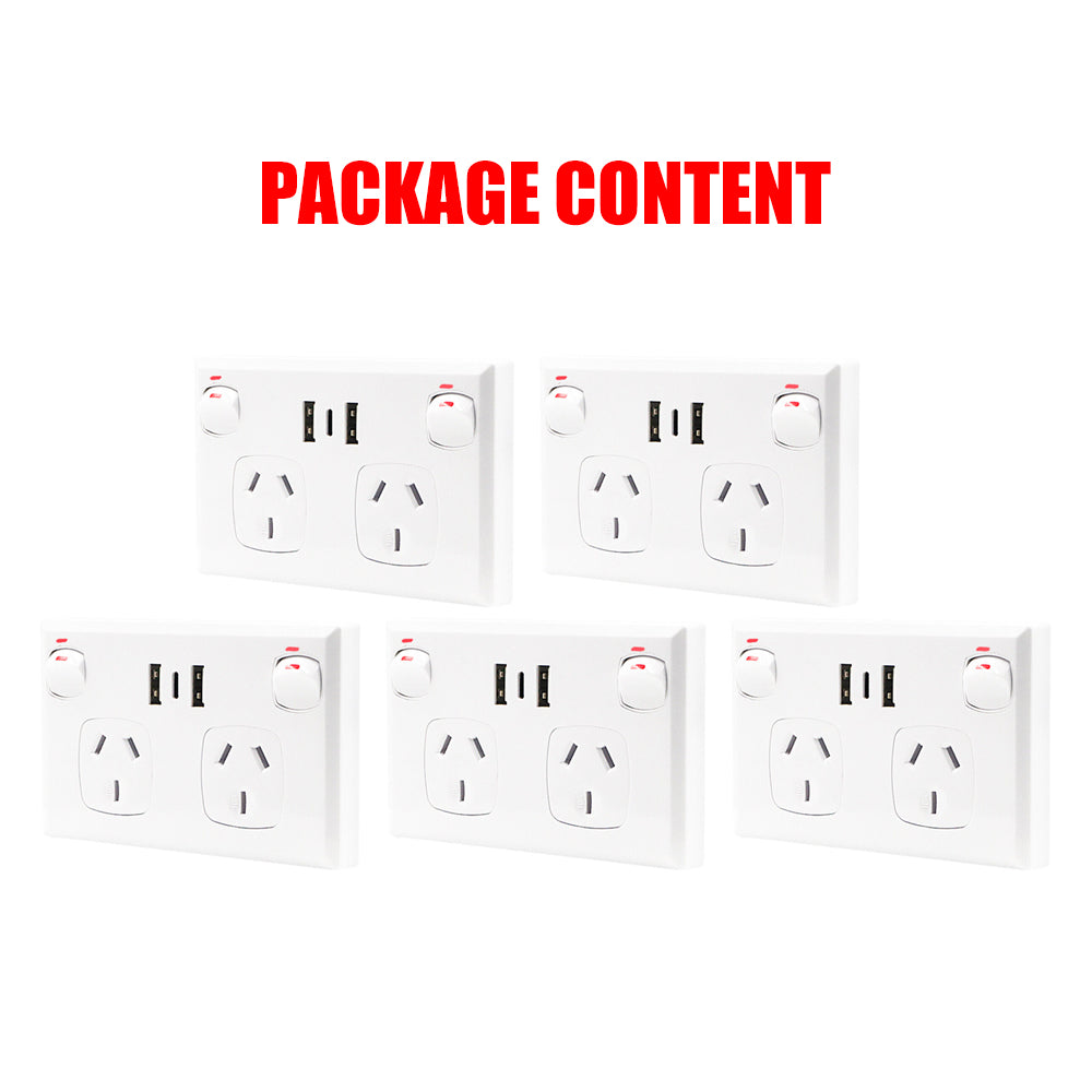 5PCS Dual USB+Type-C Wall Outlet, Fire Retardant, 3.6A Charge