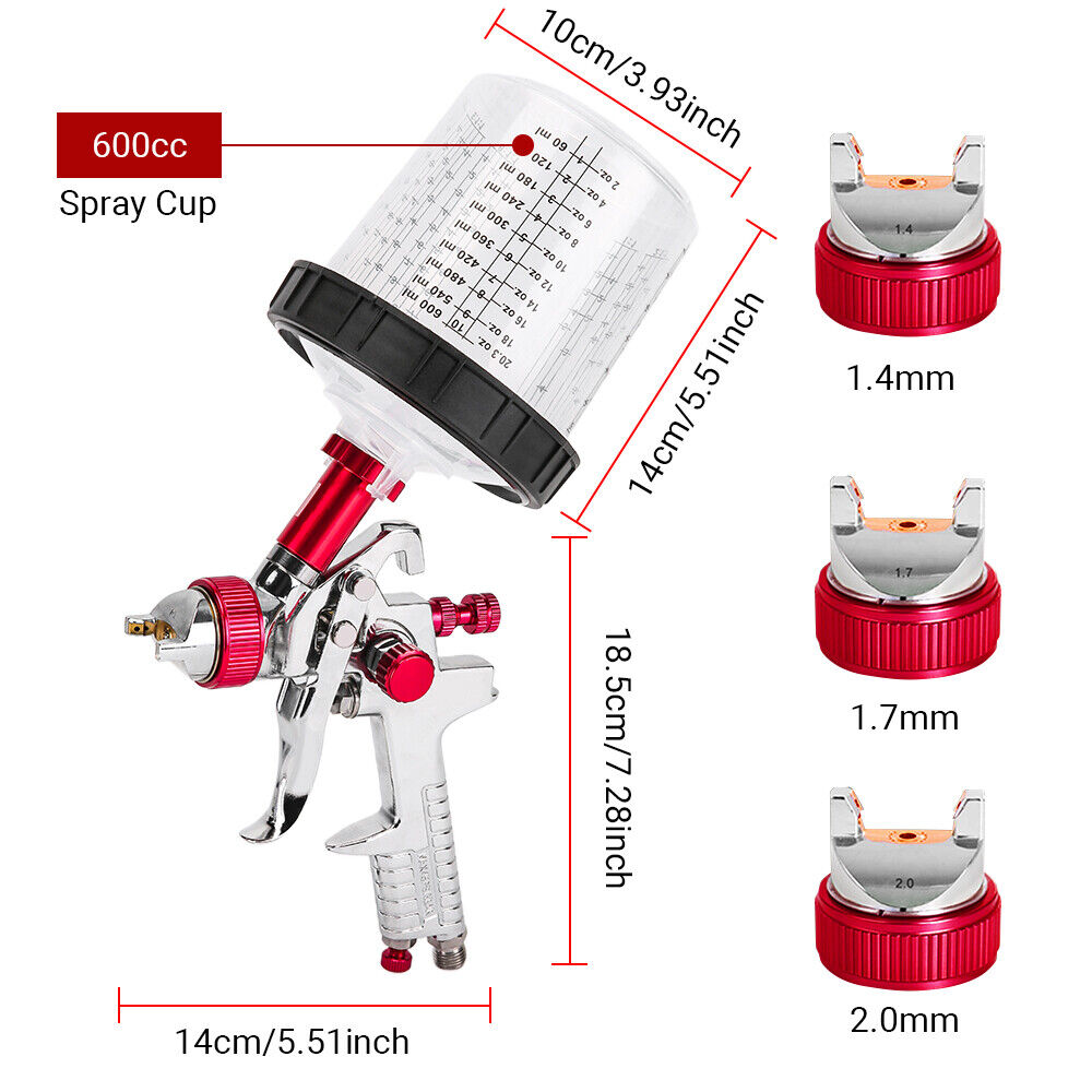 Adjustable HVLP Gravity Spray Gun Set with 3 Tips, 600CC