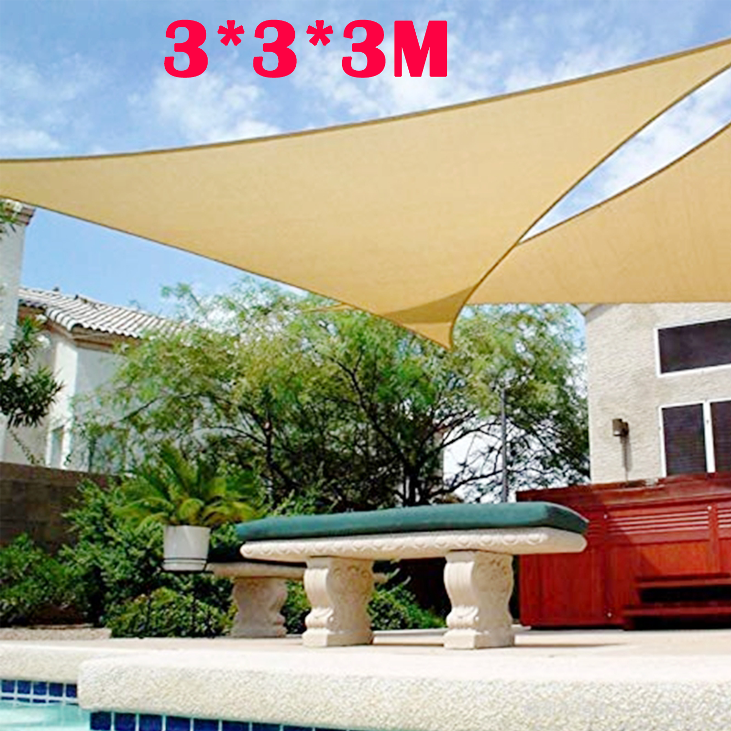 Heavy Duty Waterproof Sun Shade Sail 3x3m, 98% UV Block