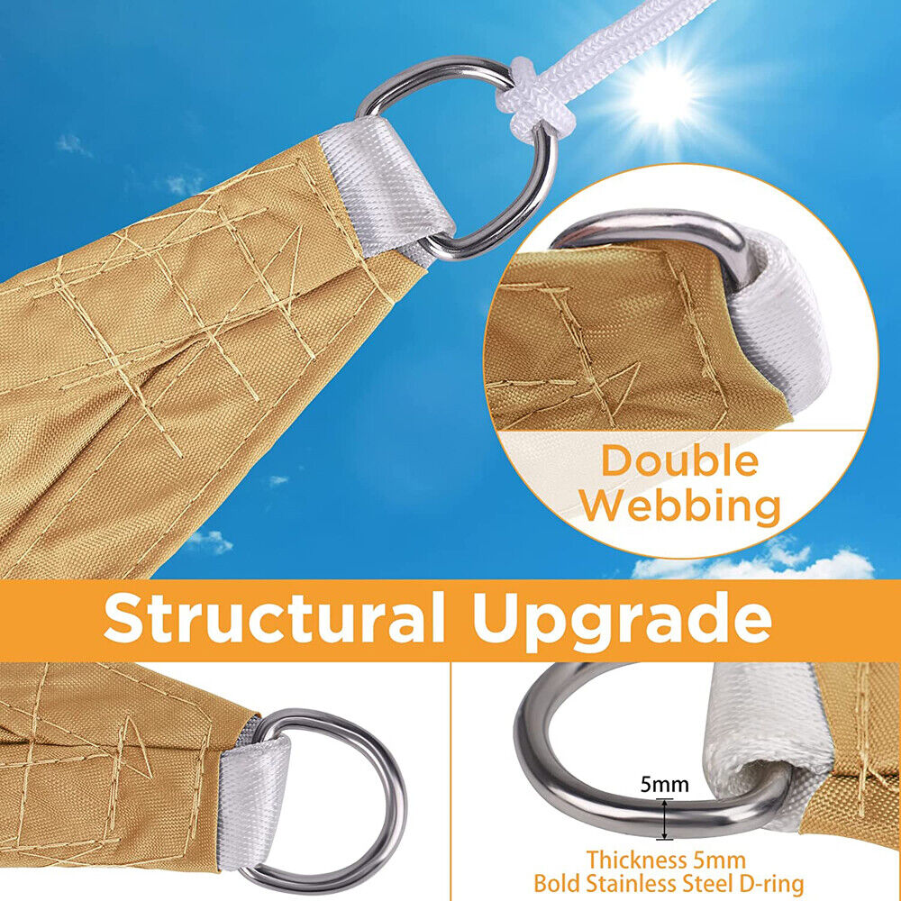 Heavy Duty Waterproof Sun Shade Sail 3x3m, 98% UV Block