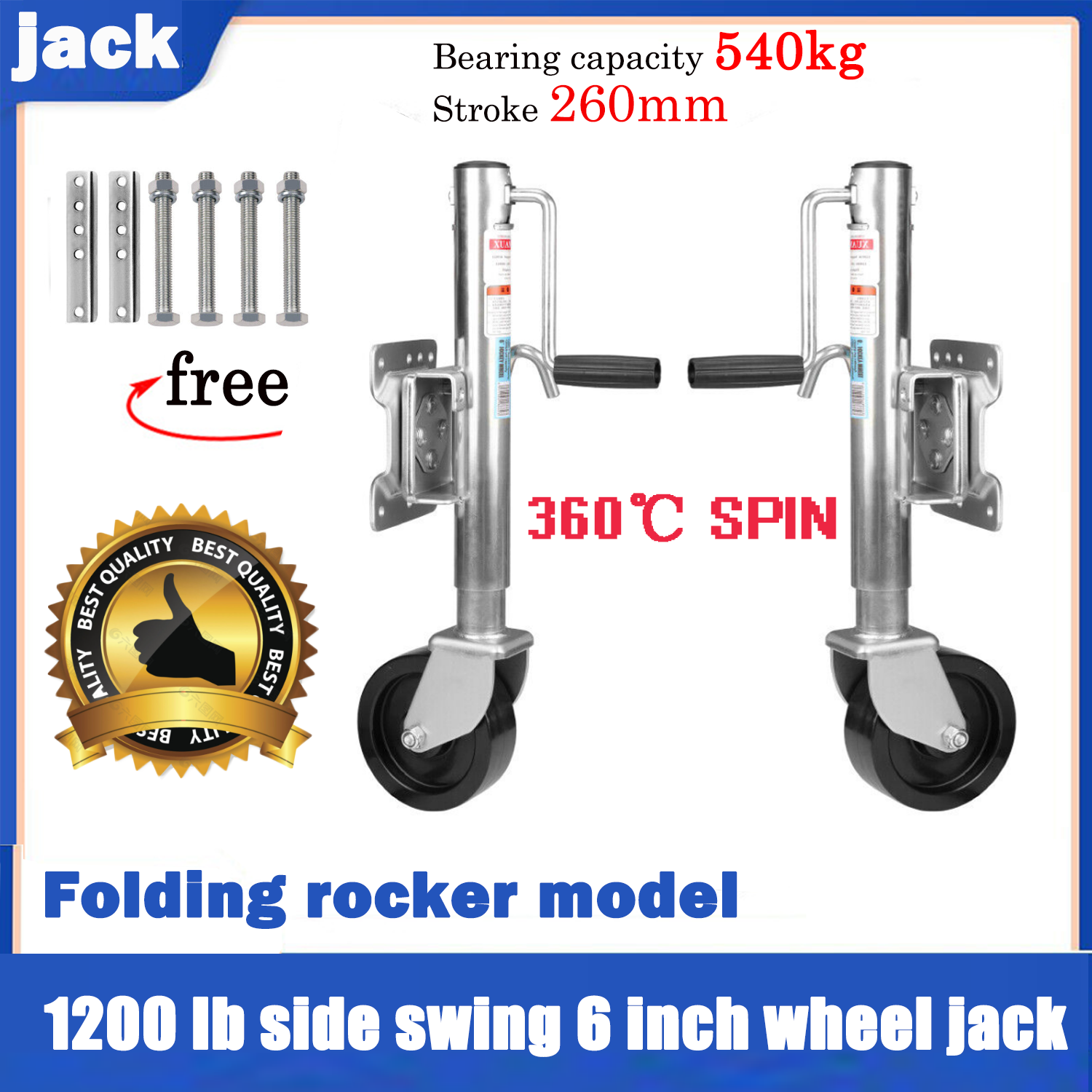 Galvanized 6" Trailer Jockey Wheel, 500kg, Swing Up, Nylon Wheel