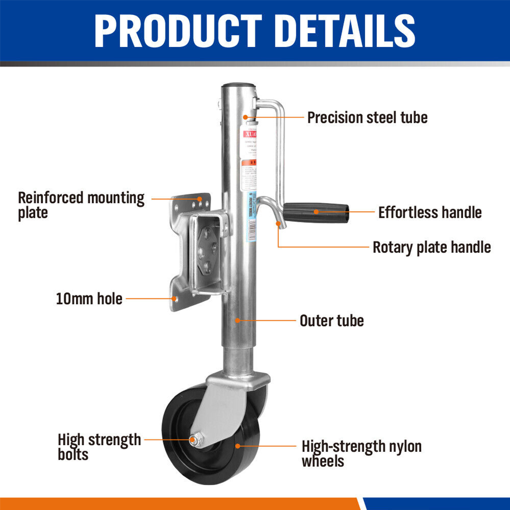 Galvanized 6" Trailer Jockey Wheel, 500kg, Swing Up, Nylon Wheel