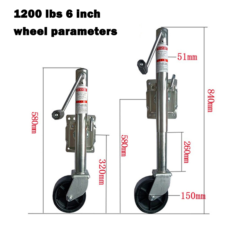 Galvanized 6" Trailer Jockey Wheel, 500kg, Swing Up, Nylon Wheel