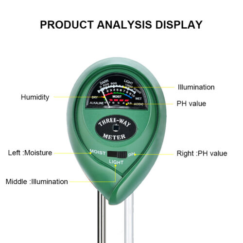 Accurate Soil pH, Moisture & Light Test Kit - 3-in-1 Meter