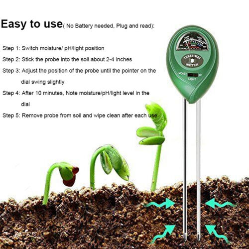 Accurate Soil pH, Moisture & Light Test Kit - 3-in-1 Meter