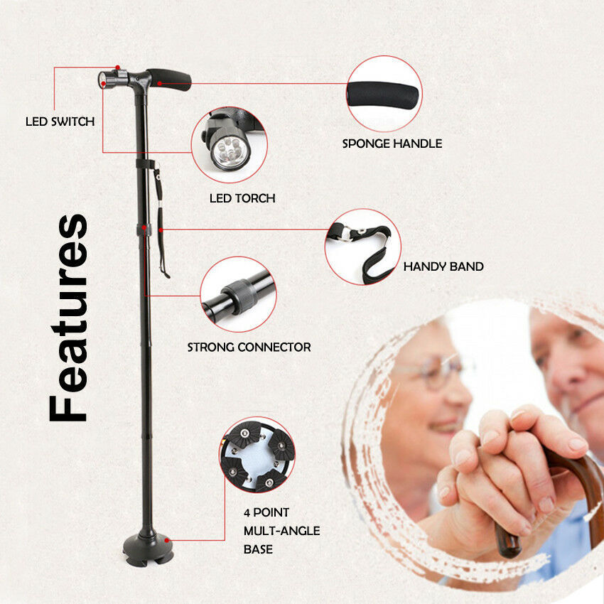 Adjustable Folding LED Walking Cane with Ergonomic Handle