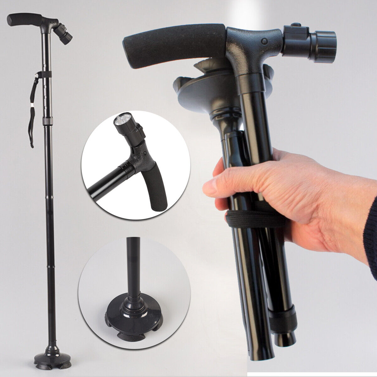 Adjustable Folding LED Walking Cane with Ergonomic Handle