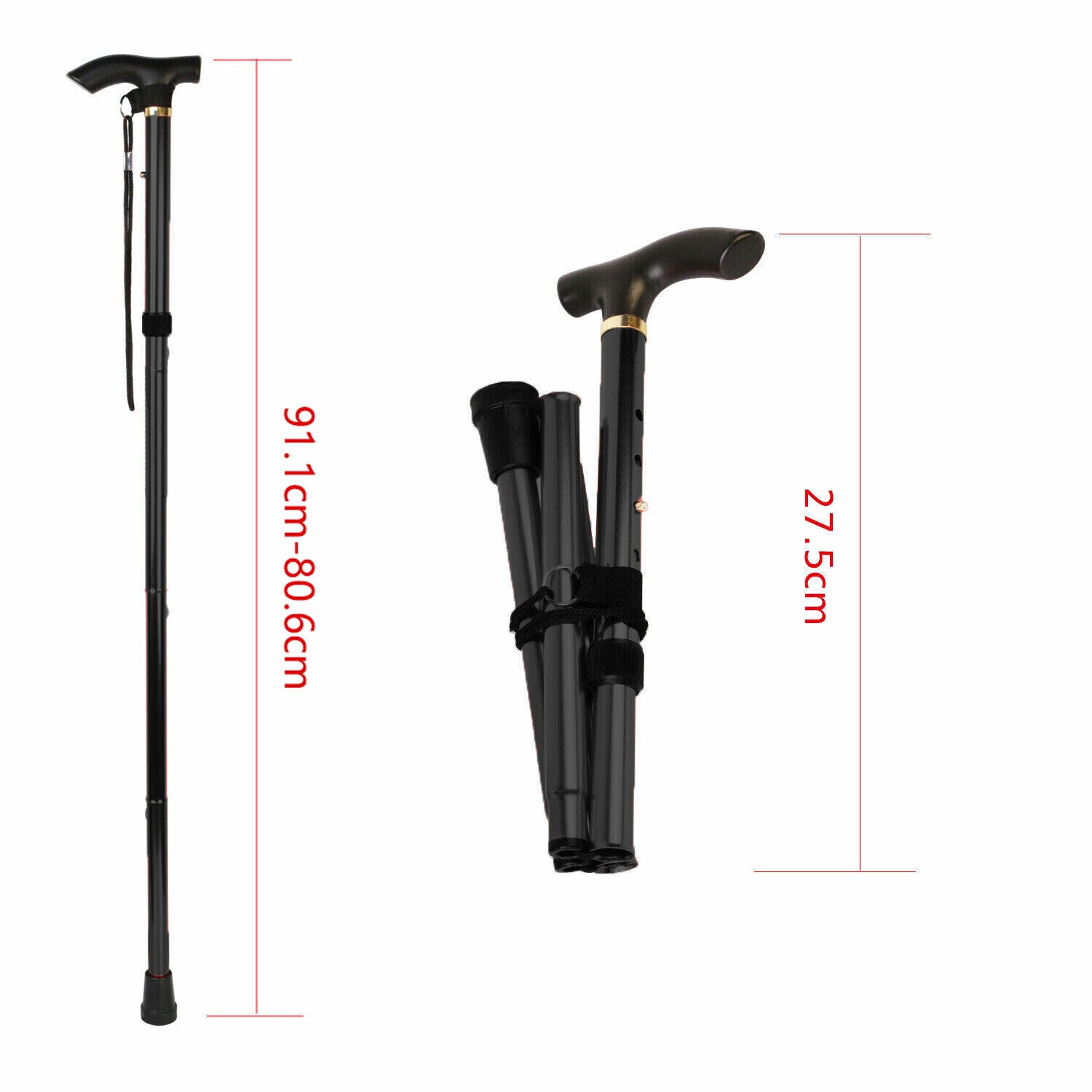 Lightweight Adjustable Folding Walking Stick for Hiking - Aluminum