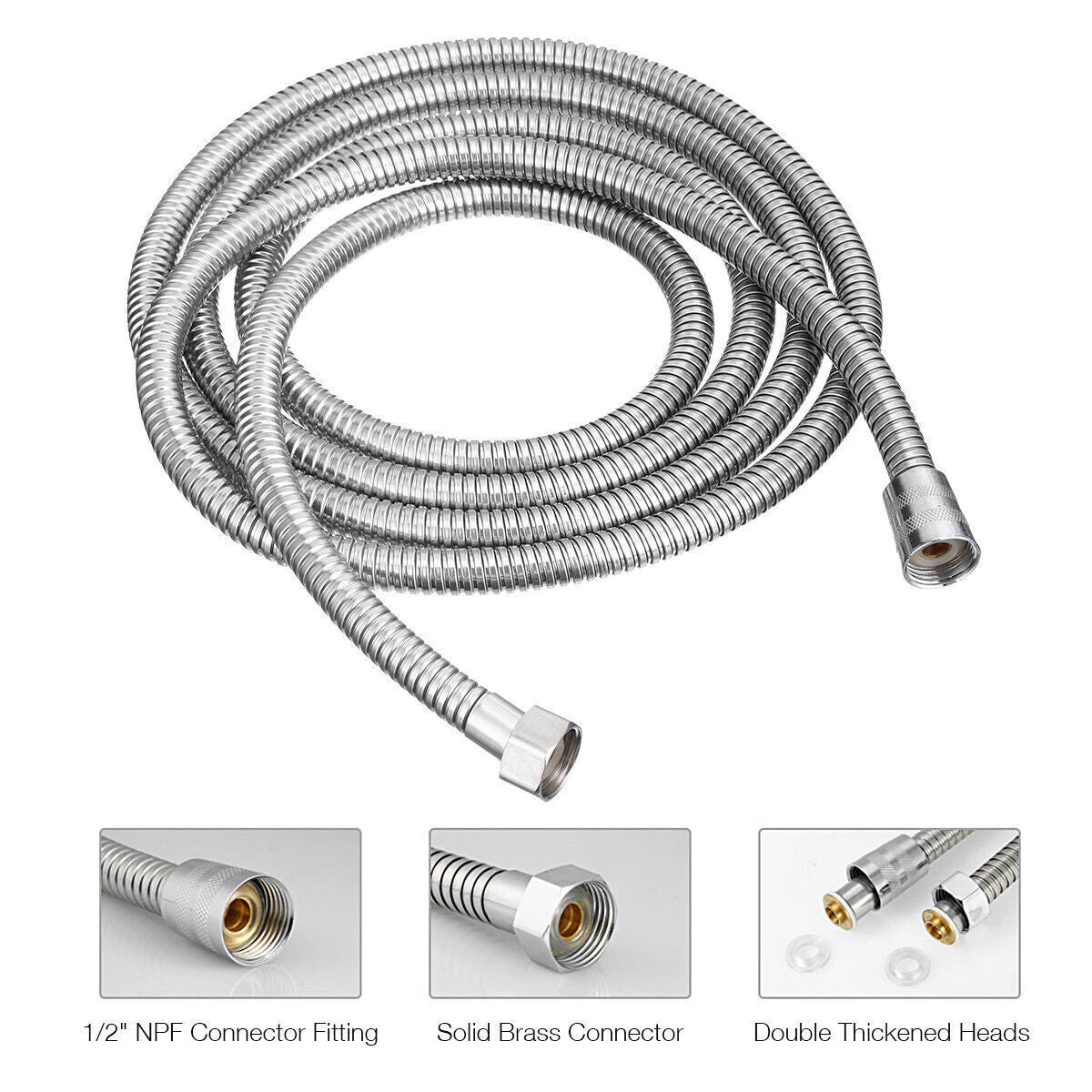 59 Inch Stainless Steel Handheld Shower Hose, Anti-Twist, Leak-Free