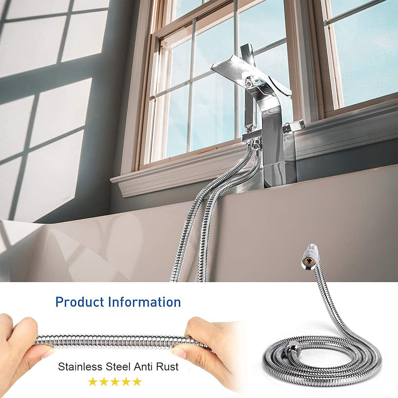 59 Inch Stainless Steel Handheld Shower Hose, Anti-Twist, Leak-Free