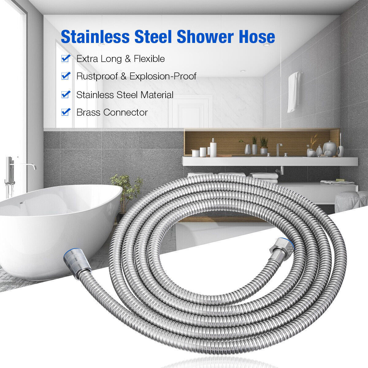 59 Inch Stainless Steel Handheld Shower Hose, Anti-Twist, Leak-Free