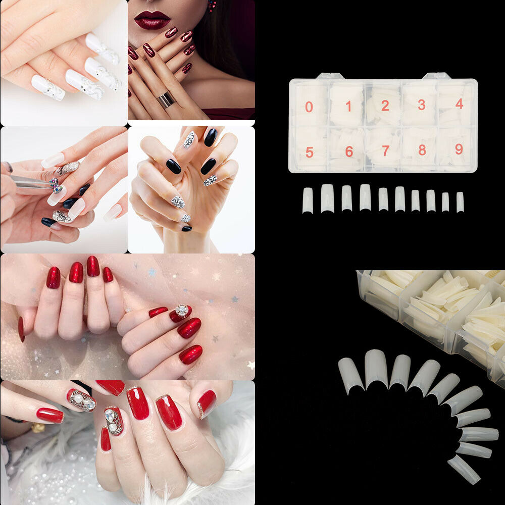 500Pcs Stiletto French Clear False Nail Tips Acrylic Set