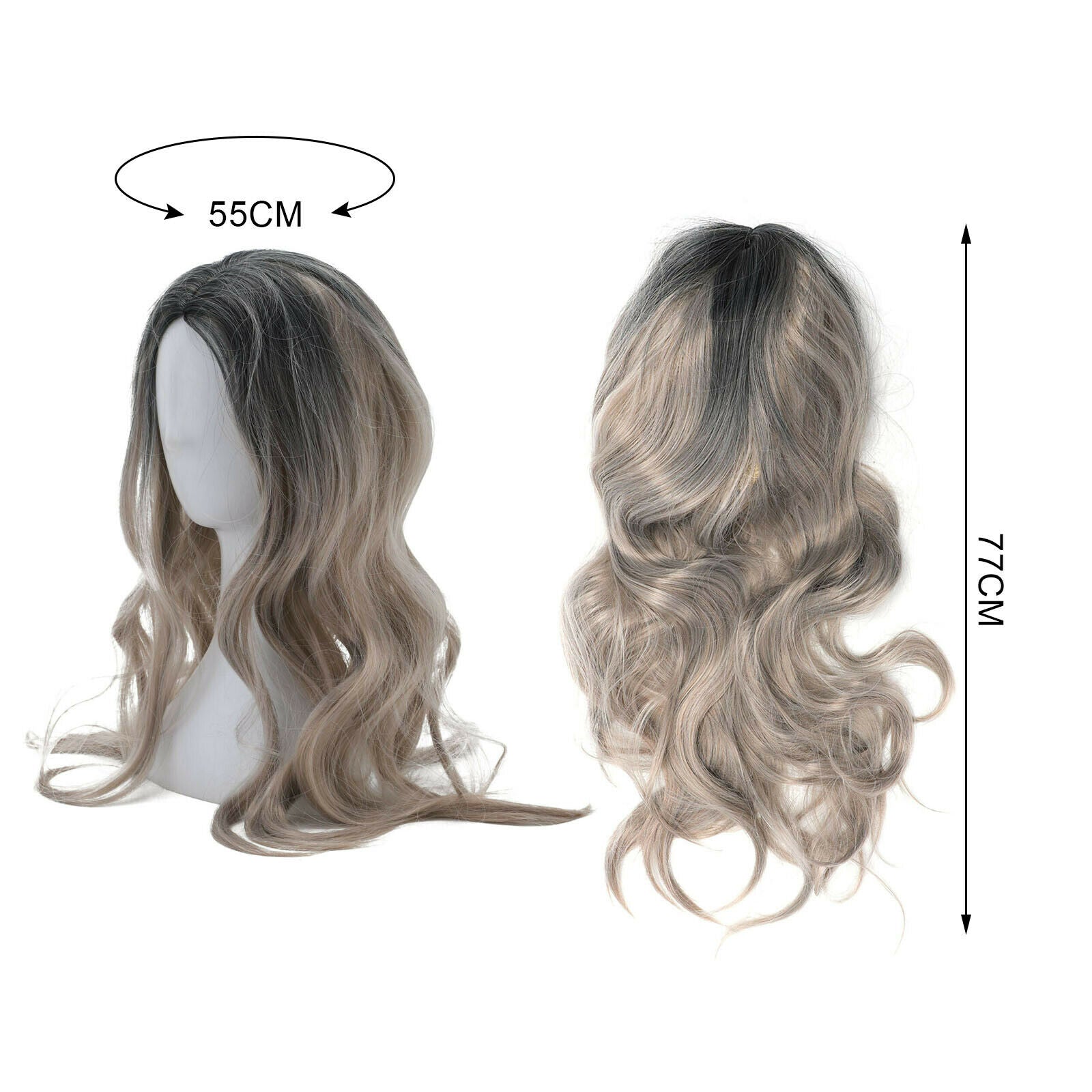 High Density Ombre Grey Long Wavy Synthetic Wig, Cosplay