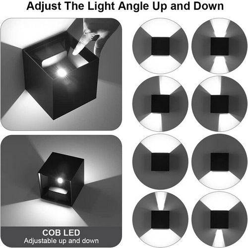 Adjustable 12W IP65 LED Wall Light Cube, Cool White, 6500K